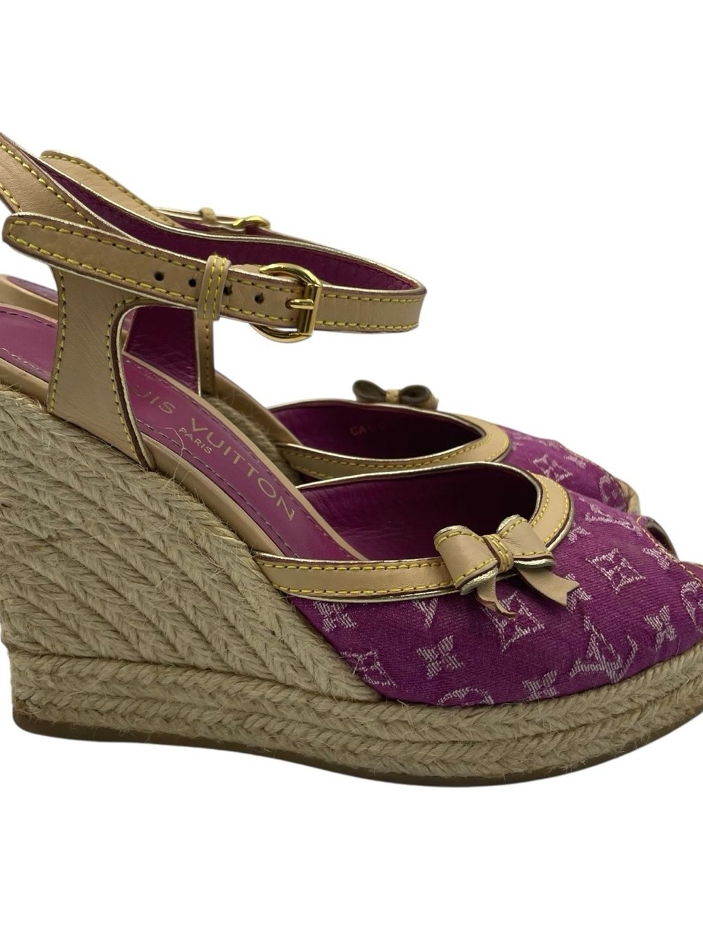 RARE Louis Vuitton Helios Wedge Sandals Pink Denim Monogram canvas EU36 US6 - Picture 6 of 10